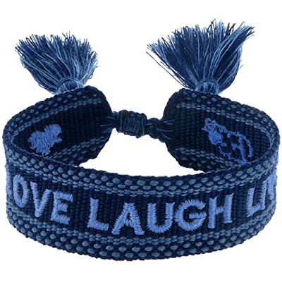 Engelsrufer Damen Armband aus Polyester und Baumwolle in schwarz blau mit LOVE LAUGH LIVE Stickerei Kordelverschluss größenverstellbar Engelsrufer Damen Armband aus Polyester und Baumwolle in schwarz blau mit LOVE LAUGH LIVE Stickerei Kordelverschluss größenverstellbar