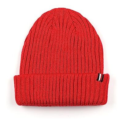Tommy Hilfiger kvinnors ribbad manschett mössa mössa, Primär röd, one size Tommy Hilfiger kvinnors ribbad manschett mössa mössa, Primär röd, one size