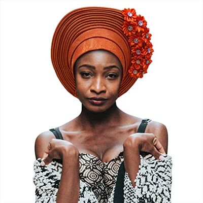 QliHut Mode nigeriansk gele rubriker med stenar kvinnor huvudwrap pärlstav spets redan tillverkad bil afrikansk huvudbonad för fest (orange) QliHut Mode nigeriansk gele rubriker med stenar kvinnor huvudwrap pärlstav spets redan tillverkad bil afrikansk huvudbonad för fest (orange)