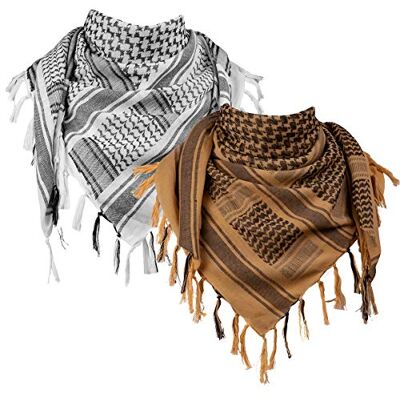 FREE SOLDIER Halsduk Shemagh, 100% bomull Pali Scarf Taktisk Arabian Desert Unisex triangelscarf, 110 * 110 cm, Vit & Brun Set FREE SOLDIER Halsduk Shemagh, 100% bomull Pali Scarf Taktisk Arabian Desert Unisex triangelscarf, 110 * 110 cm, Vit & Brun Set