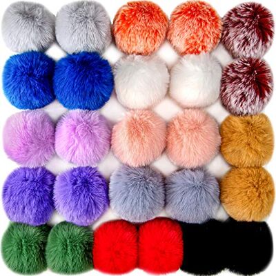 BQTQ 26 delar fuskpäls pom pom fuskkaninpäls fluffig pom pom med elastisk ögla för hattar nyckelringar halsdukar handskar väskor tillbehör, 13 ljusa färger, 2 st per färg BQTQ 26 delar fuskpäls pom pom fuskkaninpäls fluffig pom pom med elastisk ögla för hattar nyckelringar halsdukar handskar väskor tillbehör, 13 ljusa färger, 2 st per färg
