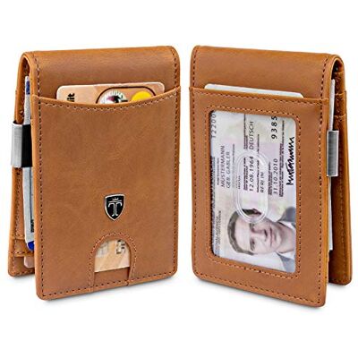 TRAVANDO Money Clip Wallet Atlanta Mens Front Pocket Slim RFID-blockering – kreditkort hållare – Mini Bifold (konjak brun) TRAVANDO Money Clip Wallet Atlanta Mens Front Pocket Slim RFID-blockering – kreditkort hållare – Mini Bifold (konjak brun)