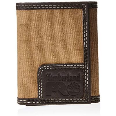 Timberland PRO Men's Canvas Leather RFID Trifold Wallet with Zippered Pocket, Khaki, One Size Timberland PRO Men's Canvas Leather RFID Trifold Wallet with Zippered Pocket, Khaki, One Size