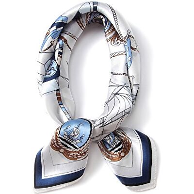 ANDANTINO 100% ren mullbärssilkesscarf stor fyrkantig 81 x 96 cm – andningsbar lätt damhalsduk – digitalt tryckt huvudduk, vit och blå, Medium ANDANTINO 100% ren mullbärssilkesscarf stor fyrkantig 81 x 96 cm – andningsbar lätt damhalsduk – digitalt tryckt huvudduk, vit och blå, Medium
