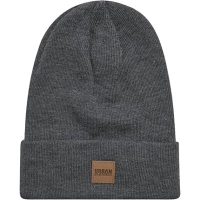 Urban Classics Unisex Leatherpatch Long TB626 Stickad Mössa, Grå, Charcoal, one size Urban Classics Unisex Leatherpatch Long TB626 Stickad Mössa, Grå, Charcoal, one size