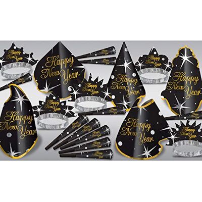 Beistle Happy New Year Shimmer Assortment for 10 People Hats, Tiaras, Noisemaker Horns Black/Gold/Silver Beistle Happy New Year Shimmer Assortment for 10 People Hats, Tiaras, Noisemaker Horns Black/Gold/Silver