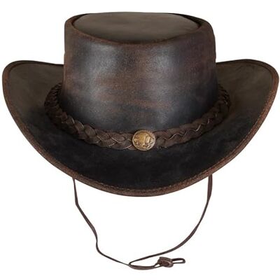 URBAN 5884 Äkta läder cowboyhatt, herr/dam äkta kohud västerländsk hatt, formbar brätte och justerbar hakrem, Brun, XL URBAN 5884 Äkta läder cowboyhatt, herr/dam äkta kohud västerländsk hatt, formbar brätte och justerbar hakrem, Brun, XL