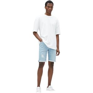 Koton herr denim bermuda vikta manschettknappar med knappar i bomull, Light Indigo (600), 32 Koton herr denim bermuda vikta manschettknappar med knappar i bomull, Light Indigo (600), 32