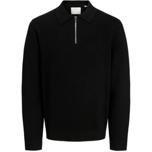 JACK & JONES Jprccmilano stitch stickad dragkedja polo Sn, svart, L JACK & JONES Jprccmilano stitch stickad dragkedja polo Sn, svart, L