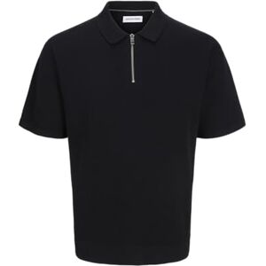 JACK & JONES Jjtroy Knit Zip Polo, svart, XL JACK & JONES Jjtroy Knit Zip Polo, svart, XL