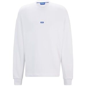 HUGO Herr Nedro bomull fleece tröja med blå logotyp etikett, Vit100, M HUGO Herr Nedro bomull fleece tröja med blå logotyp etikett, Vit100, M