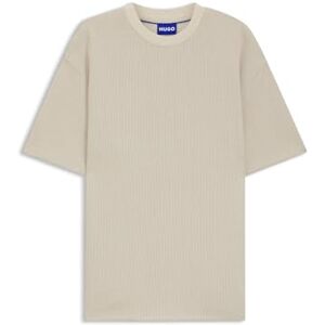 HUGO Nuwaffle T-shirt för män i bomullströja med blå logotypmärke, Open White121, S HUGO Nuwaffle T-shirt för män i bomullströja med blå logotypmärke, Open White121, S