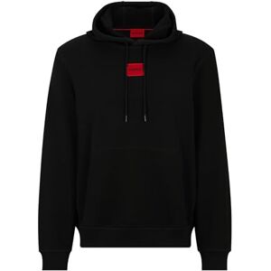 HUGO Daratschi214 huvtröja i bomull fleece med logotyp röd etikett, svart, S HUGO Daratschi214 huvtröja i bomull fleece med logotyp röd etikett, svart, S