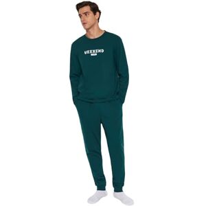 Trendyol Herr Man Motto Stickad T-Shirt-Byxor Pyjamasset, Grön, M, gRÖN, M Trendyol Herr Man Motto Stickad T-Shirt-Byxor Pyjamasset, Grön, M, gRÖN, M