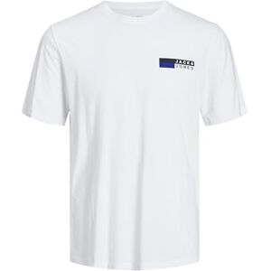 JACK & JONES T-shirt för män med rund hals T-shirt, Vit P4 litet tryck, S JACK & JONES T-shirt för män med rund hals T-shirt, Vit P4 litet tryck, S