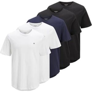 JACK & JONES herr-t-shirt (5-pack), Vit/förpackning: w. 2 x vit + 2 x svart + 1 marinblå blazer, XXL JACK & JONES herr-t-shirt (5-pack), Vit/förpackning: w. 2 x vit + 2 x svart + 1 marinblå blazer, XXL
