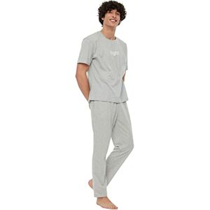 Trendyol Man med slogan tunn stickad T-shirt-byxor pyjamasset, Grå, L Trendyol Man med slogan tunn stickad T-shirt-byxor pyjamasset, Grå, L
