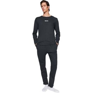 Trendyol Herr Man Motto Stickad T-Shirt-Byxor Pyjamasset, Antracit, M, Antracit, M Trendyol Herr Man Motto Stickad T-Shirt-Byxor Pyjamasset, Antracit, M, Antracit, M