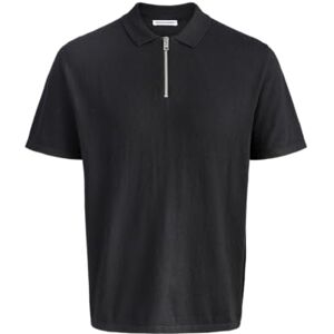 JACK & JONES Jjeemil Knit Zip Polo Ss Sn, svart, S JACK & JONES Jjeemil Knit Zip Polo Ss Sn, svart, S