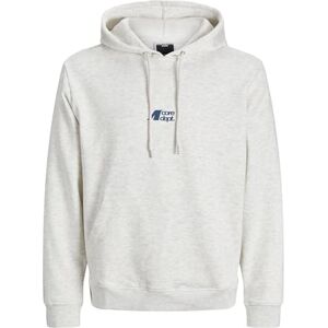 JACK & JONES Jcotier Print Sweat Hood, Vit melange, S JACK & JONES Jcotier Print Sweat Hood, Vit melange, S