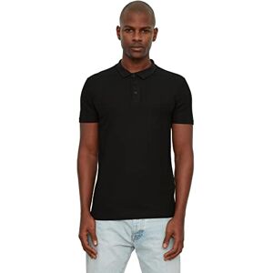 Trendyol Herr svart slim fit 100% bomull texturerad hals T-pikétröja, L Trendyol Herr svart slim fit 100% bomull texturerad hals T-pikétröja, L