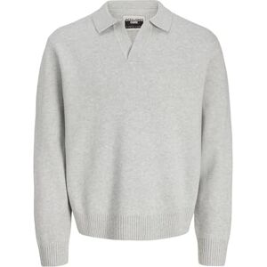 JACK & JONES Jcocover Knit split neck polo, Ljusgrå melange, S JACK & JONES Jcocover Knit split neck polo, Ljusgrå melange, S