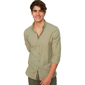 Trendyol Herr khaki knapp krage Apolfent Slim Fit Skjorta, S Trendyol Herr khaki knapp krage Apolfent Slim Fit Skjorta, S