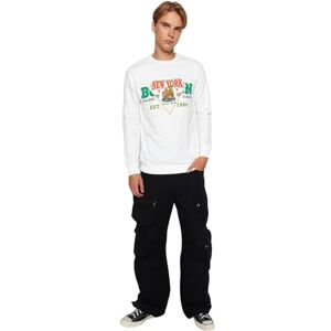 Trendyol Herr rund hals med slogan vanlig sweatshirt, Ecru, M, Ecru, M Trendyol Herr rund hals med slogan vanlig sweatshirt, Ecru, M, Ecru, M