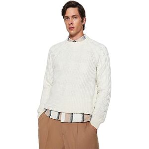 Trendyol Man normal passform basic rund hals stickad tröja, Ecru, S, Ecru, S Trendyol Man normal passform basic rund hals stickad tröja, Ecru, S, Ecru, S