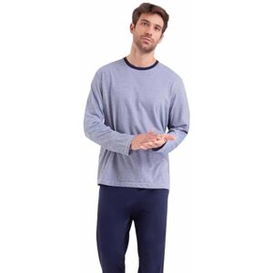EMINENCE Lång pyjamas för män tillverkad i Frankrike 100% kammad bomullsjersey långärmad T-shirt med rund hals + byxor Oeko-TEX® etikett Standard 100 och OFG, vit/marinblå, L EMINENCE Lång pyjamas för män tillverkad i Frankrike 100% kammad bomullsjersey långärmad T-shirt med rund hals + byxor Oeko-TEX® etikett Standard 100 och OFG, vit/marinblå, L