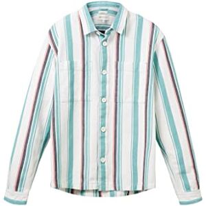 TOM TAILOR Denim herr avslappnad passform övertröja skjorta med ränder, 31859 – Turkos flerfärgade stora ränder, S TOM TAILOR Denim herr avslappnad passform övertröja skjorta med ränder, 31859 – Turkos flerfärgade stora ränder, S