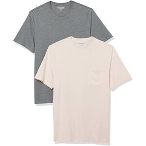 Amazon Essentials herr normal passform kortärmad rund hals ficka t-shirt, paket med 2, grå ljung/ljusrosa, liten Amazon Essentials herr normal passform kortärmad rund hals ficka t-shirt, paket med 2, grå ljung/ljusrosa, liten