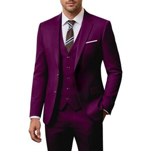 ZKHOECR Holivyer Herr 3-delad slim fit kostymset, två knappar blazer solid jacka väst byxor bröllop affärskostym, Plommon, M ZKHOECR Holivyer Herr 3-delad slim fit kostymset, två knappar blazer solid jacka väst byxor bröllop affärskostym, Plommon, M