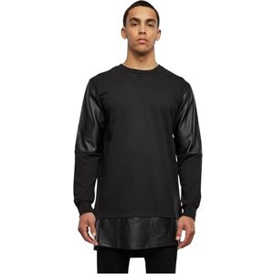Urban Classics Sweatshirt för män, lång dragkedja, läder, imitation, crewneck, Svart (blk/blk 17), M Urban Classics Sweatshirt för män, lång dragkedja, läder, imitation, crewneck, Svart (blk/blk 17), M