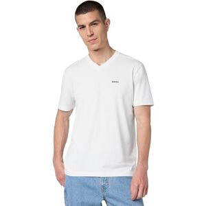 Boss Herr liten logotyp bomull v-ringad kortärmad t-shirt, Vit vit, M Boss Herr liten logotyp bomull v-ringad kortärmad t-shirt, Vit vit, M
