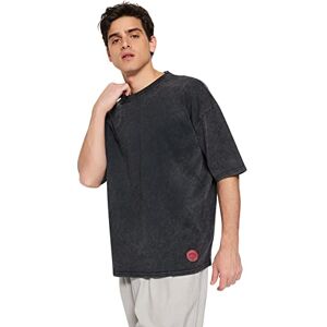 Trendyol Herr Man Oversize Basic stickad T-shirt med rund hals, Antracit, M Trendyol Herr Man Oversize Basic stickad T-shirt med rund hals, Antracit, M