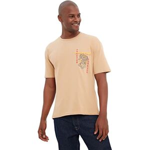 Trendyol Herr avslappnad bas rundhalsad vävd T-shirt beige, BEIgE, XL Trendyol Herr avslappnad bas rundhalsad vävd T-shirt beige, BEIgE, XL