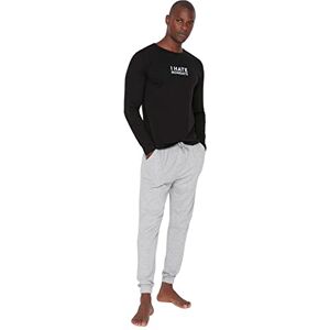 Trendyol Man med slogan stickade T-shirt-byxor pyjamasset, Svart, M Trendyol Man med slogan stickade T-shirt-byxor pyjamasset, Svart, M