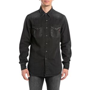 Replay herrjeansskjorta långärmad med bröstfickor, 099 Black Delavè, XXL Replay herrjeansskjorta långärmad med bröstfickor, 099 Black Delavè, XXL
