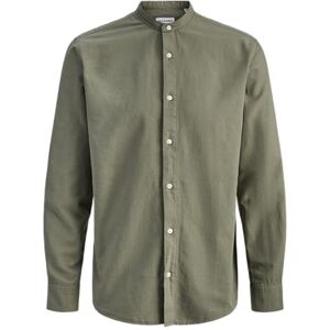JACK & JONES Jjebreeze Linen Blend band skjorta L/S Sn, Dammig oliv, L JACK & JONES Jjebreeze Linen Blend band skjorta L/S Sn, Dammig oliv, L