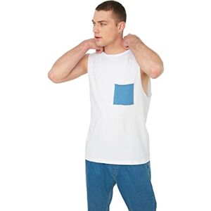 Trendyol Mäns vit manlig regelbunden passform 100% bomull rund krage noll ärm kontrast fickor idrottare t-shirt, vit, medium Trendyol Mäns vit manlig regelbunden passform 100% bomull rund krage noll ärm kontrast fickor idrottare t-shirt, vit, medium