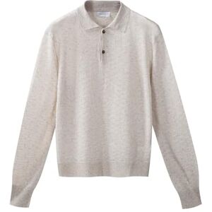 Diana Studio Stickad pikétröja, herr, linne och silke, långärmad, avslappnad passform, tillverkad i Italien, Beige, L Diana Studio Stickad pikétröja, herr, linne och silke, långärmad, avslappnad passform, tillverkad i Italien, Beige, L