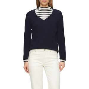 s.Oliver fin stickad tröja med V-ringning och rullkant på fållen, marinblå, 42 s.Oliver fin stickad tröja med V-ringning och rullkant på fållen, marinblå, 42