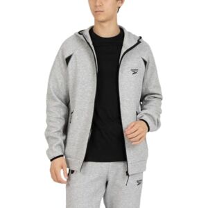 Reebok Herr kontrastpanel dragkedja huvtröja sweatshirt med huva, Grå Marl, L Reebok Herr kontrastpanel dragkedja huvtröja sweatshirt med huva, Grå Marl, L