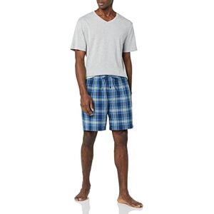 Amazon Essentials herr bomull poplin shorts med bomull t-shirt pyjamasset, grå ljung/marinblå pläd, liten Amazon Essentials herr bomull poplin shorts med bomull t-shirt pyjamasset, grå ljung/marinblå pläd, liten