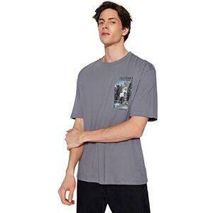 Trendyol Herr herr avslappnad passform bas stickad T-shirt med rund hals, Antracit, L Trendyol Herr herr avslappnad passform bas stickad T-shirt med rund hals, Antracit, L