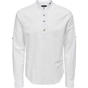 Only & Sons Herrar Onscaiden Ls halvplacket linne skjorta, Vit, XL Only & Sons Herrar Onscaiden Ls halvplacket linne skjorta, Vit, XL