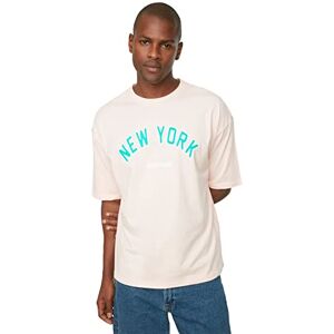 Trendyol Mäns pudermän överdimensionerad passform 100% bomull rund krage kortärmad tryck t-shirt pulverrosa, liten Trendyol Mäns pudermän överdimensionerad passform 100% bomull rund krage kortärmad tryck t-shirt pulverrosa, liten
