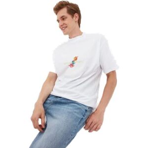 Trendyol Herr vit manlig regelbunden passform 100% bomull brant krage tryckt kortärmad t-shirt vit, liten Trendyol Herr vit manlig regelbunden passform 100% bomull brant krage tryckt kortärmad t-shirt vit, liten