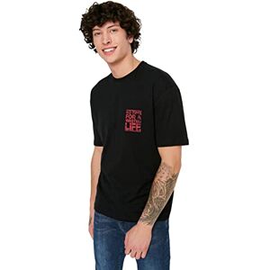 Trendyol Mäns rund hals svart män ärm tryckt t-shirt, svart, medium Trendyol Mäns rund hals svart män ärm tryckt t-shirt, svart, medium